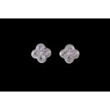 A PAIR OF PINK GEM SET AND DIAMOND EARRINGS, mounted in white gold