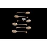 A SET OF SIX EDWARDIAN SILVER COFFEE SPOONS with shell bowls, London 1908