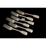 A SET OF SIX EARLY VICTORIAN SILVER FIDDLE PATTERN DINNER FORKS, London 1839