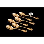 A SET OF SIX GOLD PLATED OVER CONTINENTAL SILVER TEA/COFFEE SPOONS