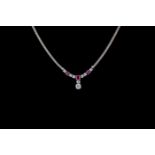 A RUBY AND DIAMOND NECKLACE, with rubies of approx 0.60ct and old cut diamonds of approx 1.10ct.