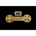 AN ANTIQUE DIAMOND SET DOUBLE QUATREFOIL BROOCH, mounted in 15ct gold; together with an antique seed