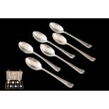 A SET OF SIX SILVER COFFEE SPOONS, cased