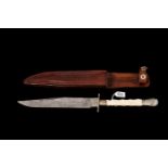A WILKINSON AND SON CALIFORNIAN BOWIE KNIFE, with leather scabbard