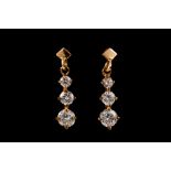 A PAIR OF DIAMOND DROP EARRINGS, mounted on 9ct gold