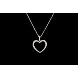 A DIAMOND SET HEART PENDANT, mounted in 14ct white gold, with 14ct white gold chain