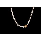 A CULTURED PEARL NECKLACE, with 9ct gold clasp, 28''