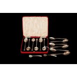 SIX SILVER COFFEE/TEASPOONS, cased; together with another set of six silver tea/coffee spoons and