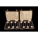 TWO SETS OF COFFEE BEAN SPOONS, cased