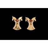 A PAIR OF DIAMOND SET EARRINGS, depicting horses, mounted on 18ct gold