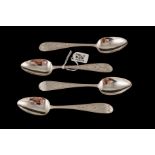 A SET OF FOUR GEORGE III IRISH SILVER BRIGHT CUT TEA SPOONS by Elizabeth Bain Bridge, Dublin c.1803