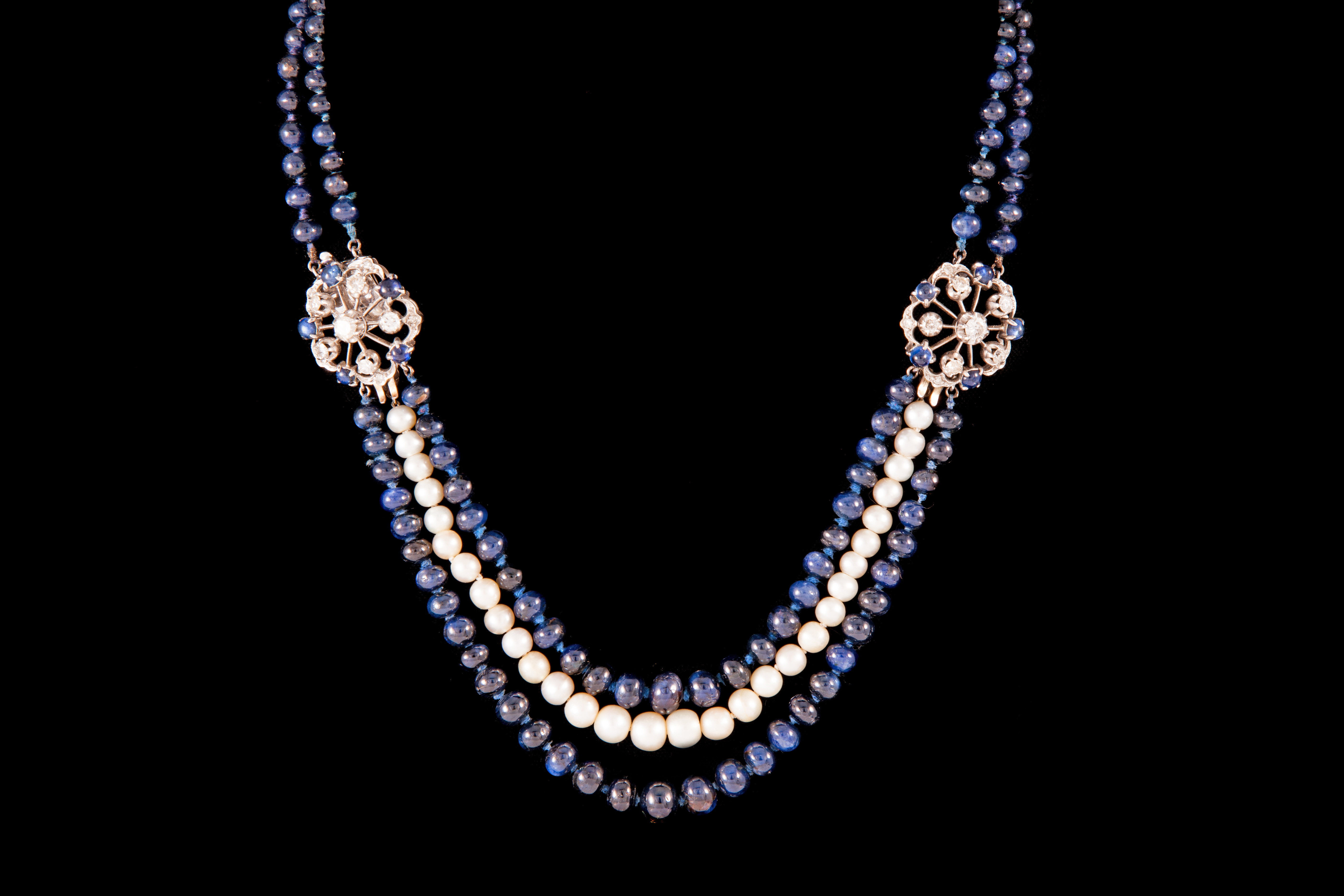 A SAPPHIRE AND SALTWATER PEARL NECKLACE, by Cogognato, Venice, 1920's