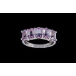 A FIVE STONE KUNZITE RING, of approx. 3.50ct in total, mounted in 9ct white gold