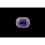 AN ANTIQUE AMETHYST AND DIAMOND BROOCH, with diamonds of approx 0.60ct.