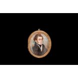 IRISH SCHOOL, 19th century, Portrait of a gentleman, miniature watercolour on ivory, 2.5'' drop