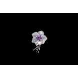 AN AMETHYST, ROCK CRYSTAL AND DIAMOND BROOCH, mounted in 18ct white gold