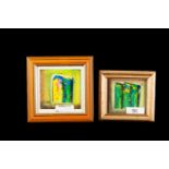 GEORGE RHIND (b. 1945) Untitled Abstracts, c.1984, oil on card, 10x10cm (a pair)