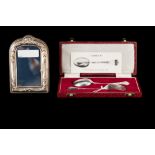 A MODERN CASED SILVER CHRISTENING SET IN THE JACOBEAN "DOG NOSE" STYLE, by Mappin & Webb,