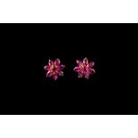 A PAIR OF RUBY CLUSTER EARRINGS,