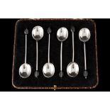 SIX SILVER COFFEE BEAN TOPPED SPOONS,