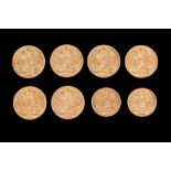 SIX GEORGE V GOLD SOVEREIGN UK COINS 1911-1918,