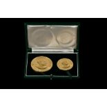 PAIR OF 1966 WARBOYS 22 CT PROOF GOLD IRISH MEDALS, cased with certs by Paul Vince; The two inch/