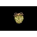 A PERIDOT CLUSTER HEART BROOCH,