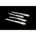 FOUR MOTHER OF PEARL AND SILVER POCKET FRUIT KNIVES