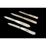 FOUR SILVER AND MOTHER OF PEARL POCKET FRUIT KNIVES