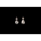 A PAIR OF ANTIQUE ROSE CUT DIAMOND DROP EARRINGS