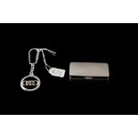 A MODERN SILVER DOUBLE PILL BOX, boxed; together with a modern silver ''Audi'' key ring, boxed