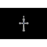 AN ANTIQUE SAPPHIRE AND DIAMOND CROSS