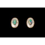 A PAIR OF OPAL AND DIAMOND EARRINGS/EAR CLIPS