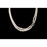 A TWIN ROW CULTURED PEARL CHOKER NECKLACE,