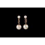 A PAIR OF CULTURED PEARL DROP EARRINGS