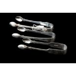 THREE GEORGIAN AND VICTORIAN SILVER SUGAR TONGS, various dates and makers, London,