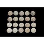 TWENTY 1966 SILVER IRISH PEARSE TEN SHILLING COINS, Uncirculated, 30 mm, 18 grams, 0.835 silver.