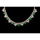 A DIAMOND AND EMERALD NECKLACE, diamonds of approx. 8.26ct, emeralds of approx.