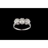 A DIAMOND THREE STONE RING, with diamonds of approx 1.70ct in total, H/I VS2/SI1.