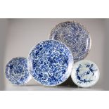 Four Chinese blue and white dishes