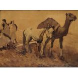 An Orientalist painting depicting a dromedary and horse before the plough