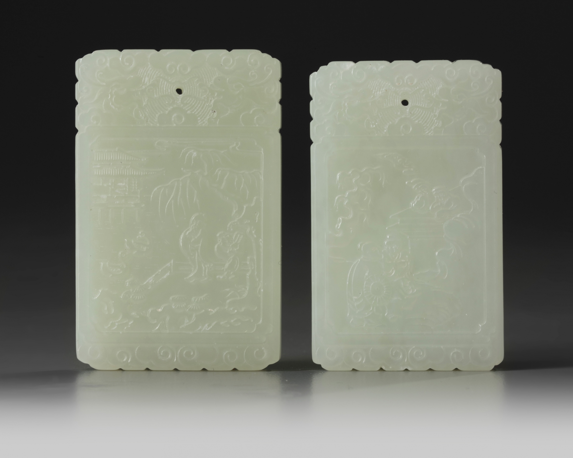 Two Chinese white jade rectangular plaques - Image 2 of 4