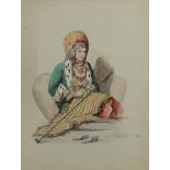 A watercolour representing a seated ottoman jewish lady