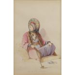 A watercolour representing a seated ottoman woman