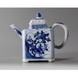 A Chinese blue and white rectangular-section teapot and cover