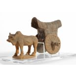 A Chinese terracotta model of an ox and cart