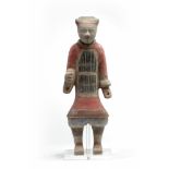 A Chinese painted pottery standing figure of a warrior