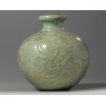 A Chinese gilt-decorated celadon-glazed 'kui dragon' vase