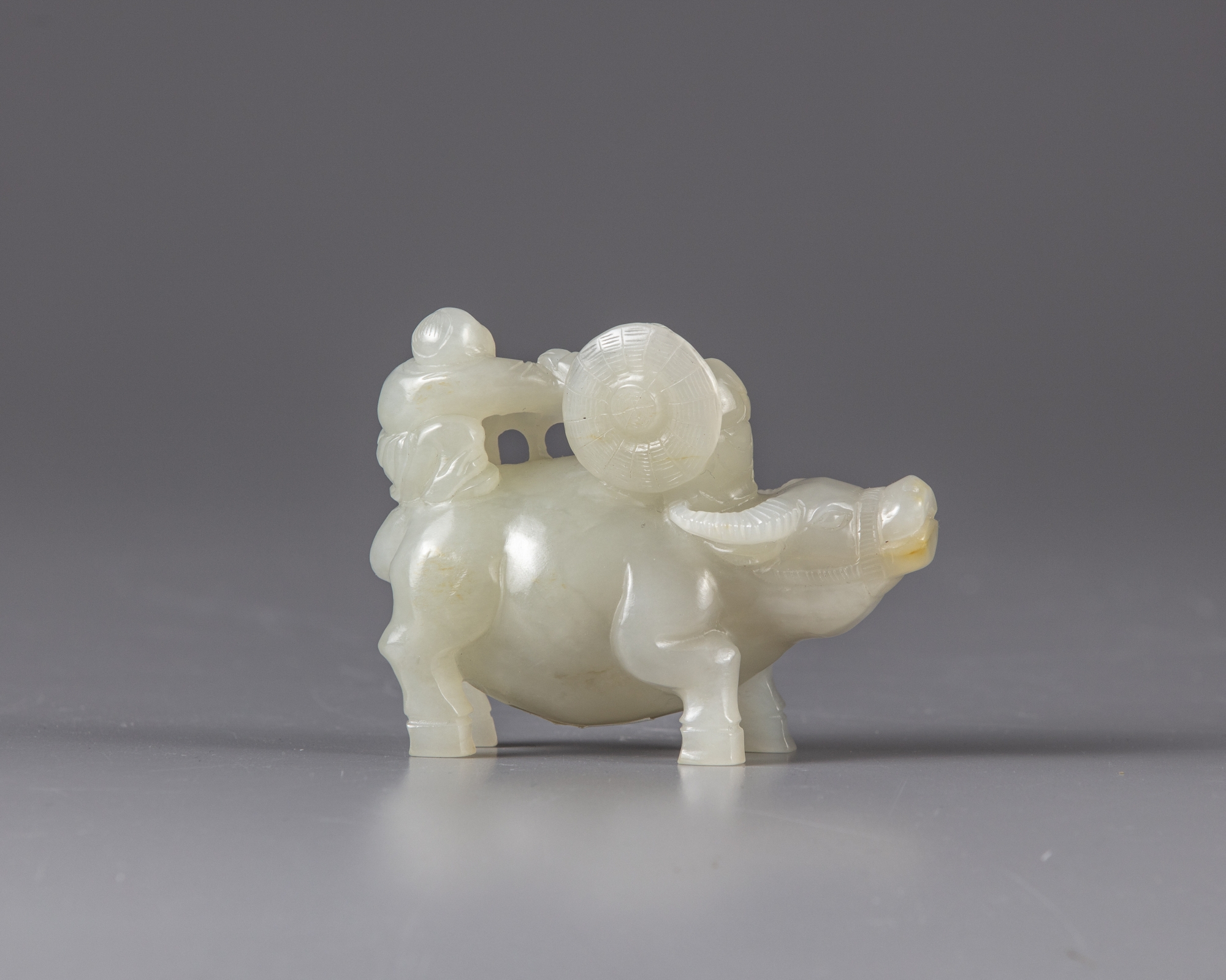 A pale jade carving of two boys on an ox - Image 2 of 2