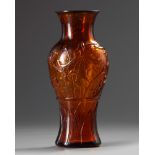 A Chinese gold-flecked translucent brown glass vase